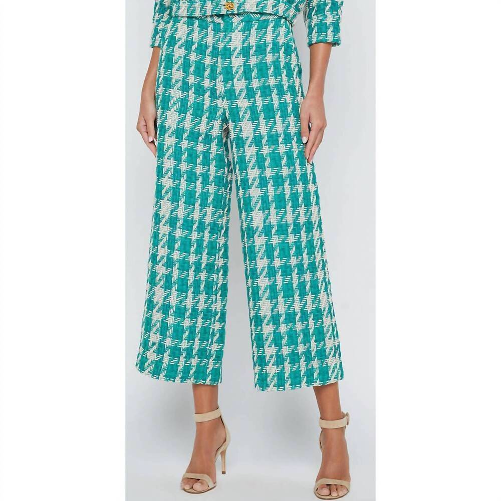 NEW L'AGENCE lula straight leg crop trousers in vintage white teal houndstooth